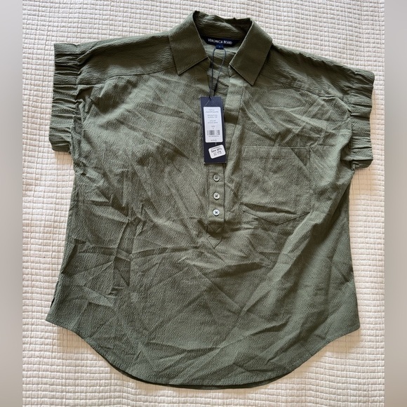VERONICA BEARD Almera Collared Popover Blouse in Green Size Small NWT - Picture 6 of 12